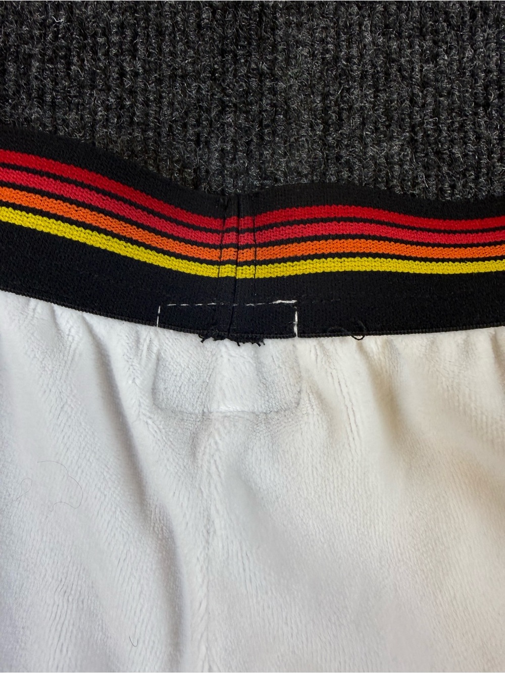 Aviator Nation White Lounge Shorts with Black Rainbow Stripe Waistband - Picture 5 of 7